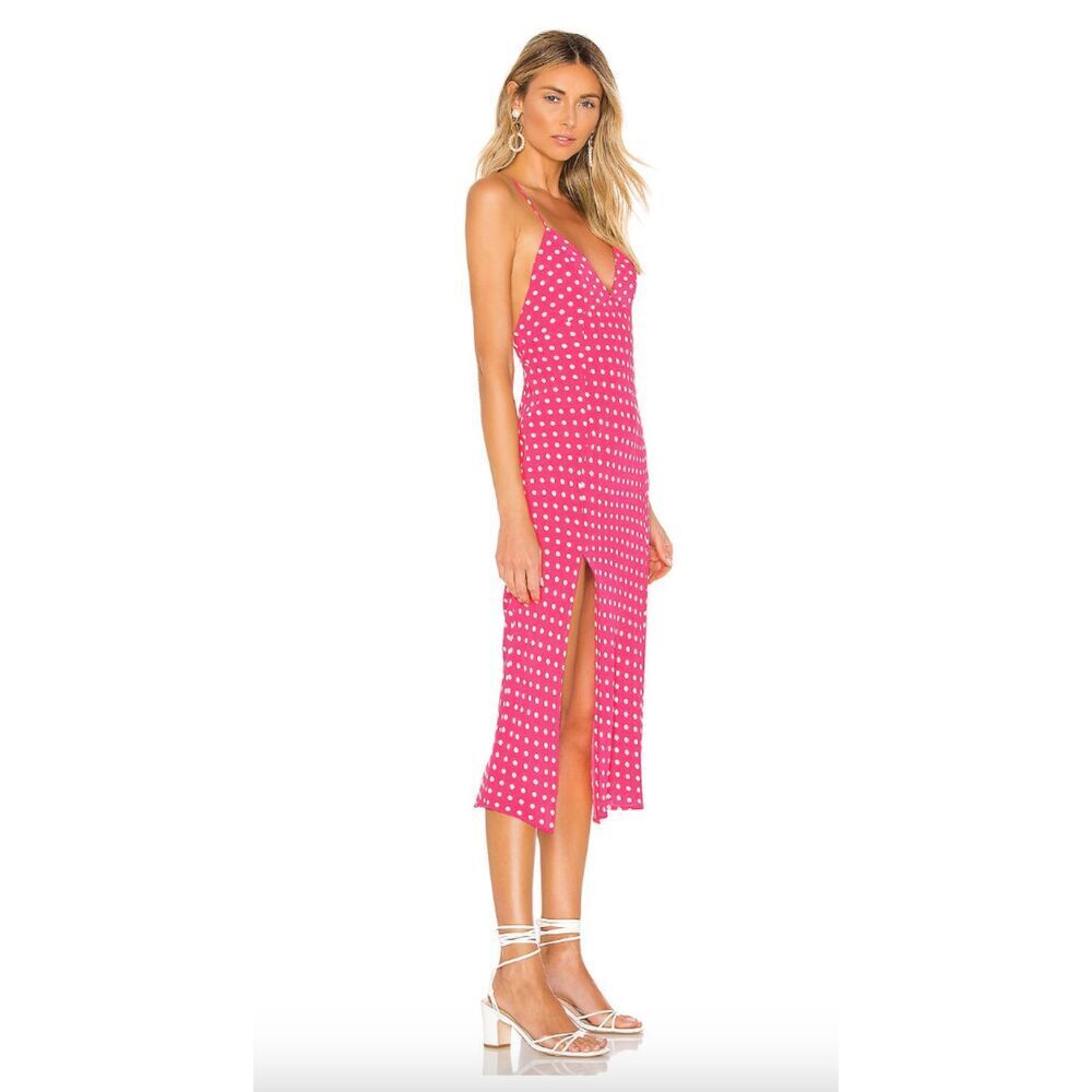 RESA Hot Pink White Polka Dot Harper Slip Midi Dress Lightweight Size Medium - Picture 2 of 10